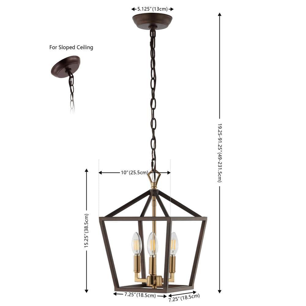 Ojai 10" 3-Light Iron Classic Modern Lantern LED Pendant, Oil Rubbed Bronze/Brass Gold