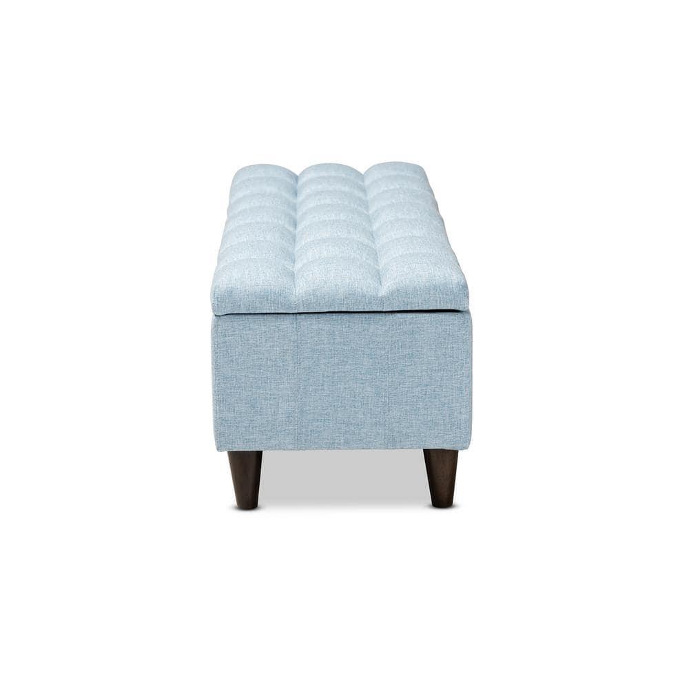Brette Mid-Century Modern Light Blue Fabric Upholstered Wood Storage Bench Ottoman, Light Blue