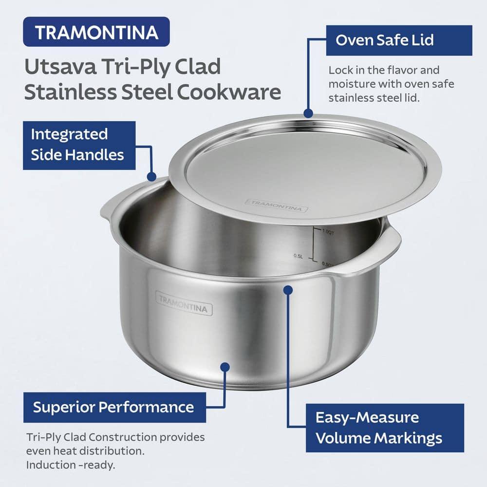 Tramontina Tramontina Utsava Tri-Ply Clad Stainless Steel Tope with Lid, Patila Pot for Indian Cooking