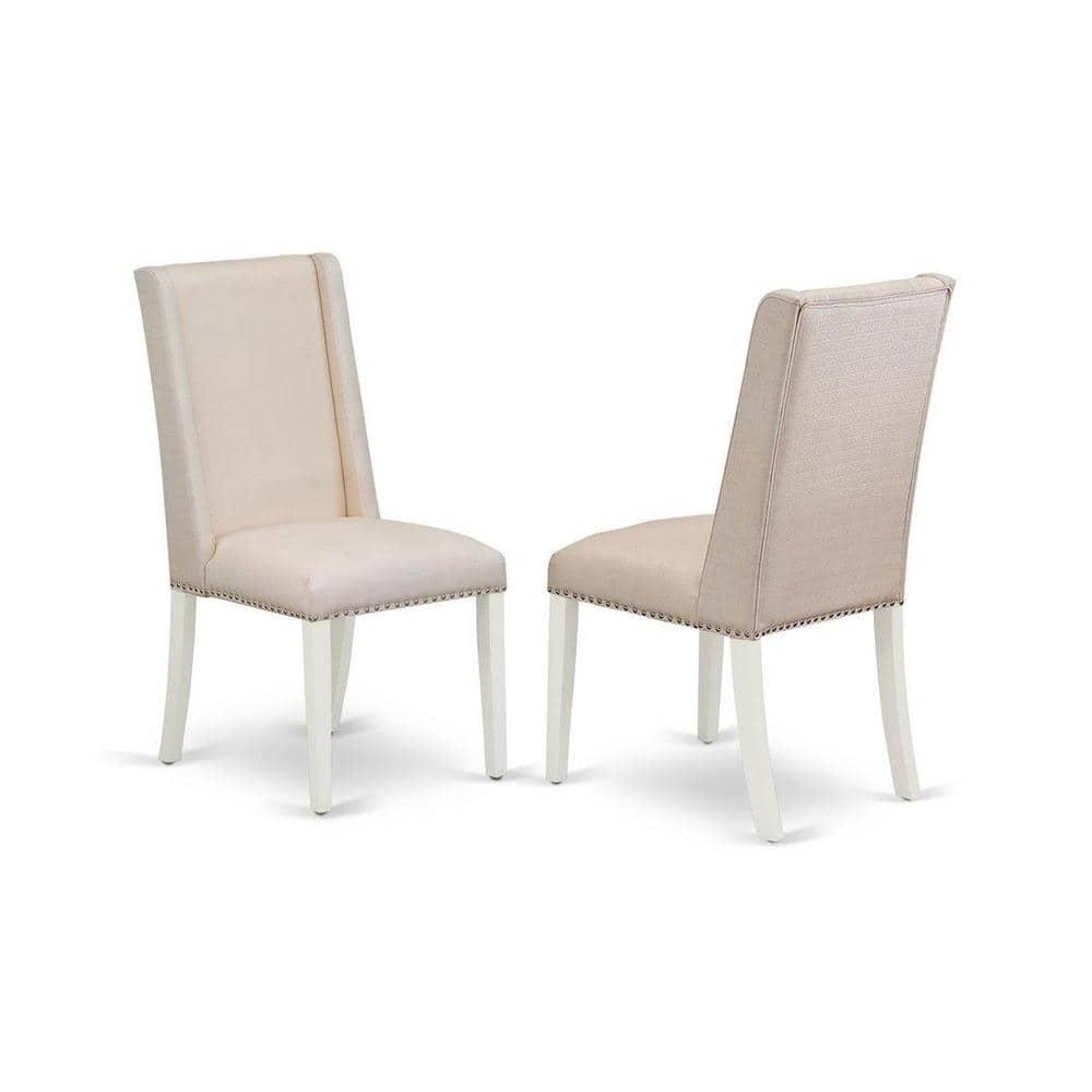 East West Furniture Antique 3-piece Dining Set with Fabric Seat in Linen White