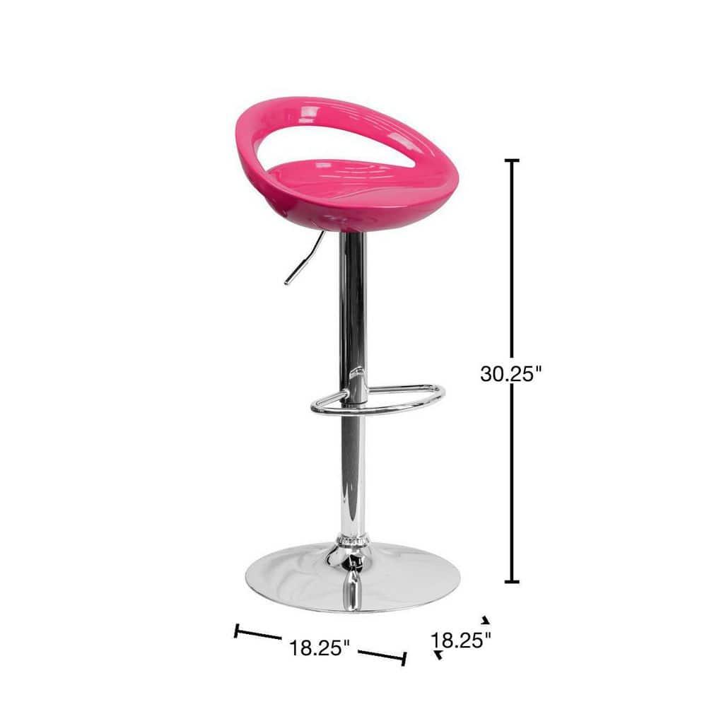 Flash Furniture Contemporary Pink Plastic Adjustable Height Barstool with Rounded Cutout Back and Chrome Base