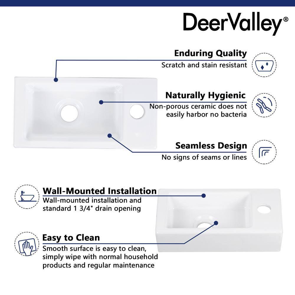 DeerValley DV-1V081R White Ceramic Rectangular 7'' Wall Mount Bathroom Sink