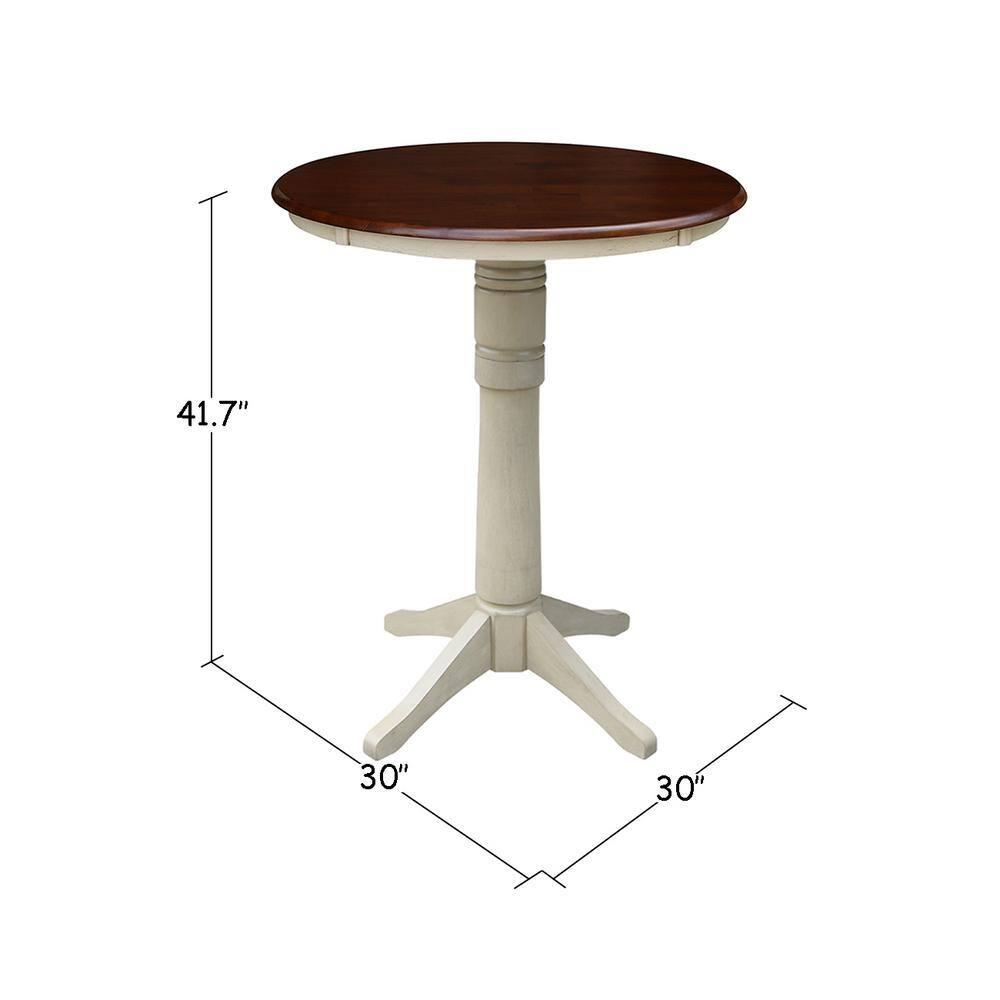 30" Round Pedestal Bar Height Table - Almond/Espresso