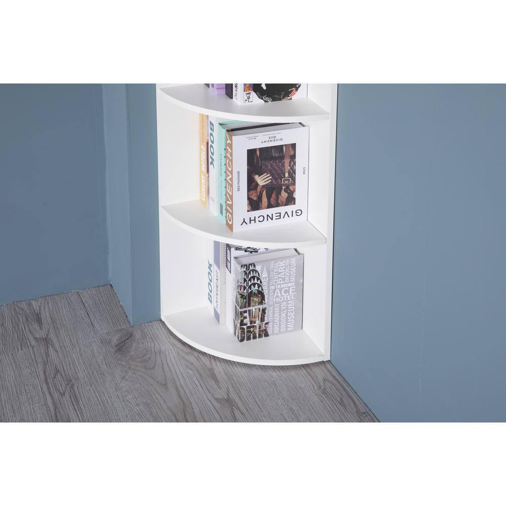 Basicwise Durable 4-Tier Wooden Corner Bookshelf, Perfect for Tiny Home, Office Space, Shelves for Bedroom, Classroom, & Library Shelving Needs, White