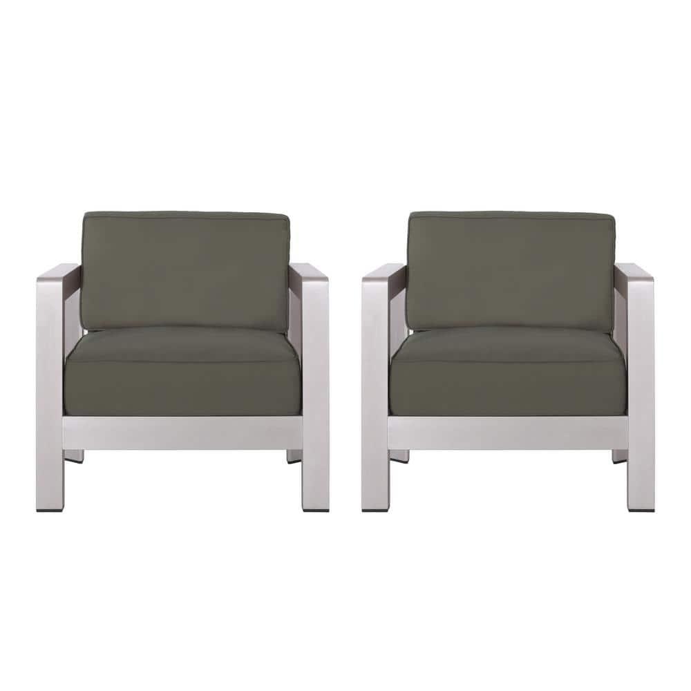 Darius Outdoor Aluminum Club Chairs, Set of 2, Sliver, Gray