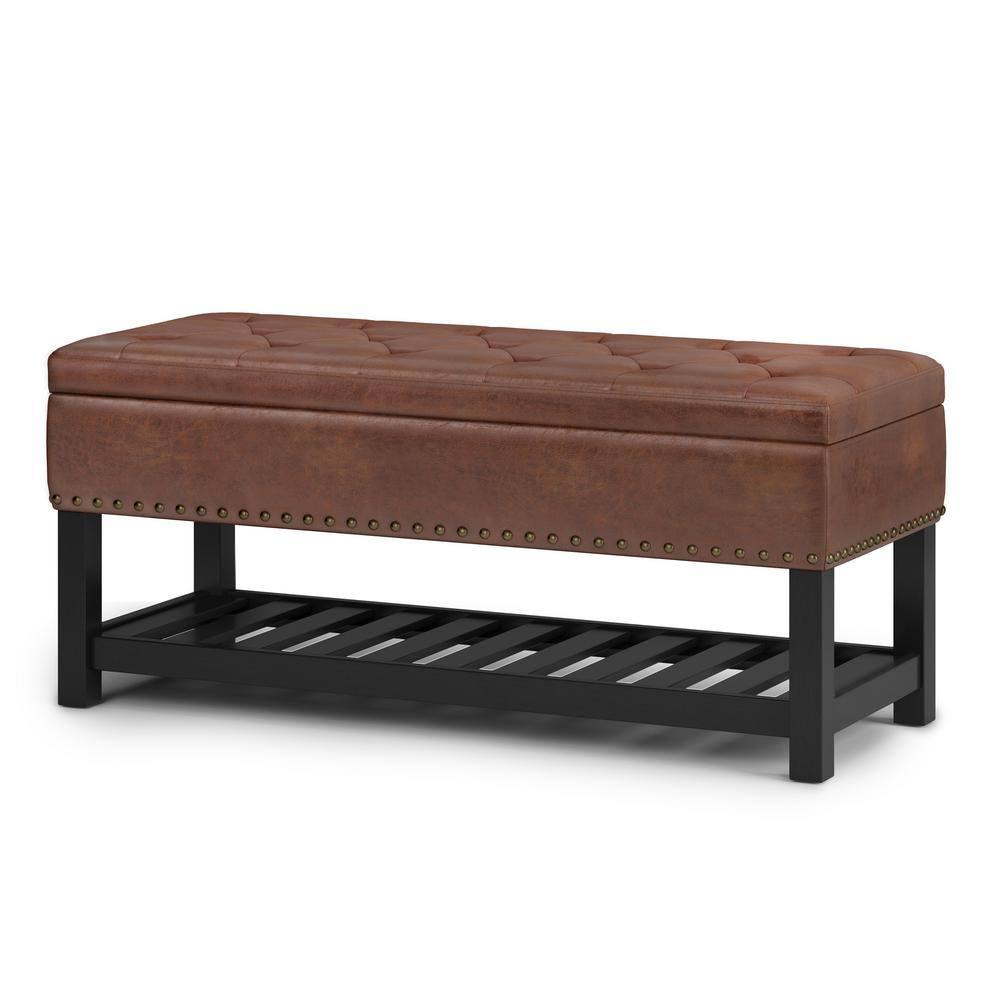 Simpli Home Lomond Faux Leather Upholstered Storage Bench