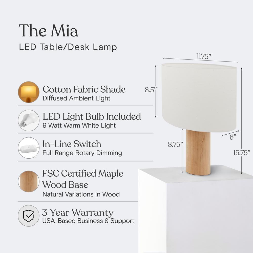 Mia 15.75" Midcentury LED Table Lamp With Natural Maple Wood Base