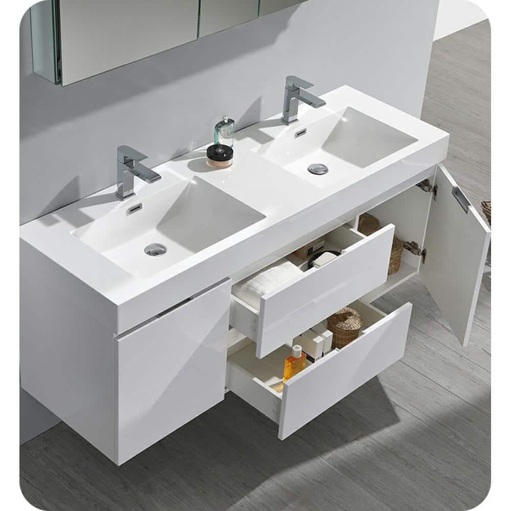 Valencia 60" Wall Mount Double Modern Bathroom Cabinet - Cabinet Only (Top and Sinks Not Included)