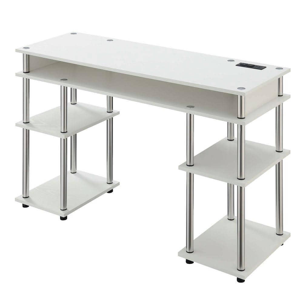 Adult, Designs2Go No Tools 30 inches Tall Student Desk with Charging Station and Shelves, White