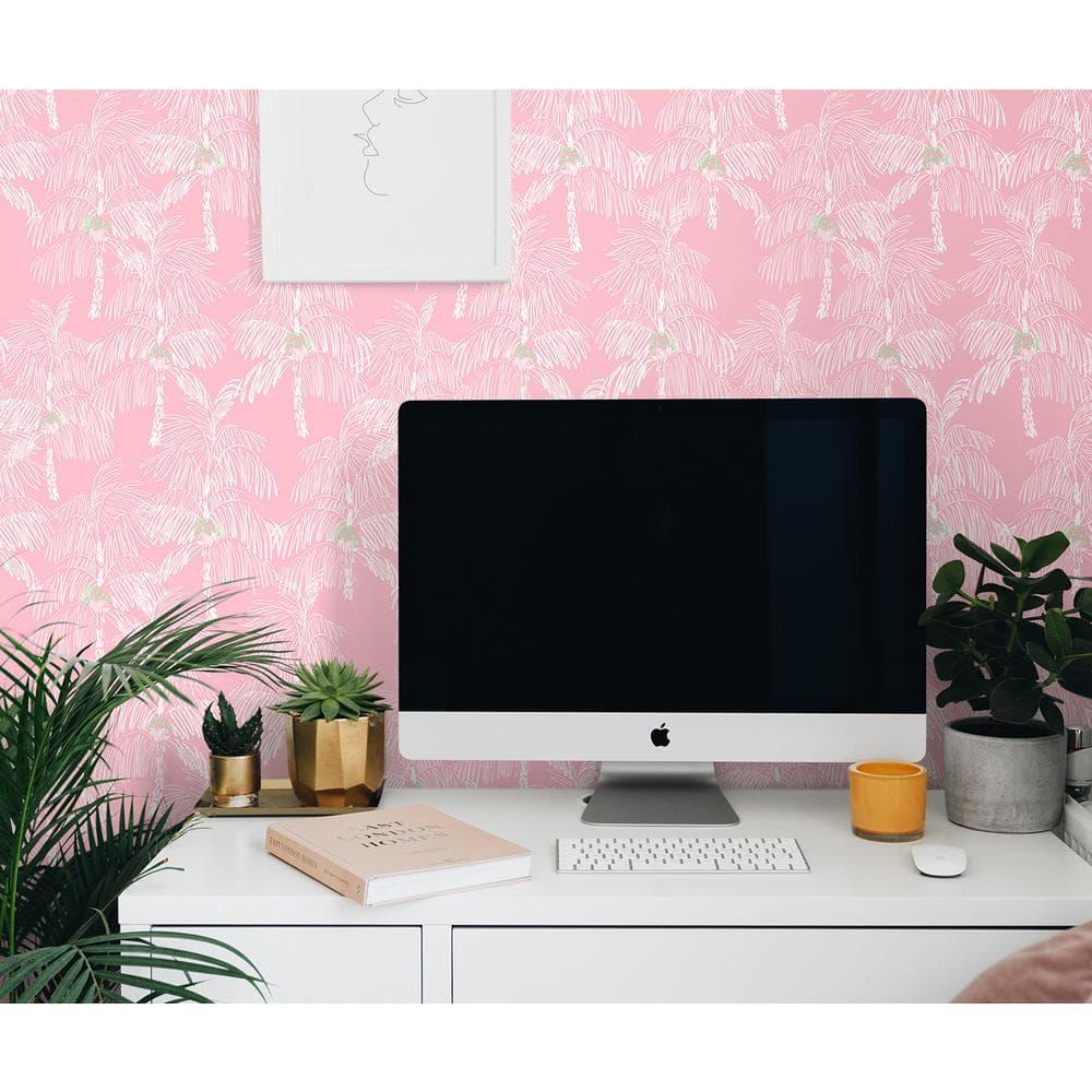 NextWall  Palm Beach Peel and Stick Wallpaper Flamingo