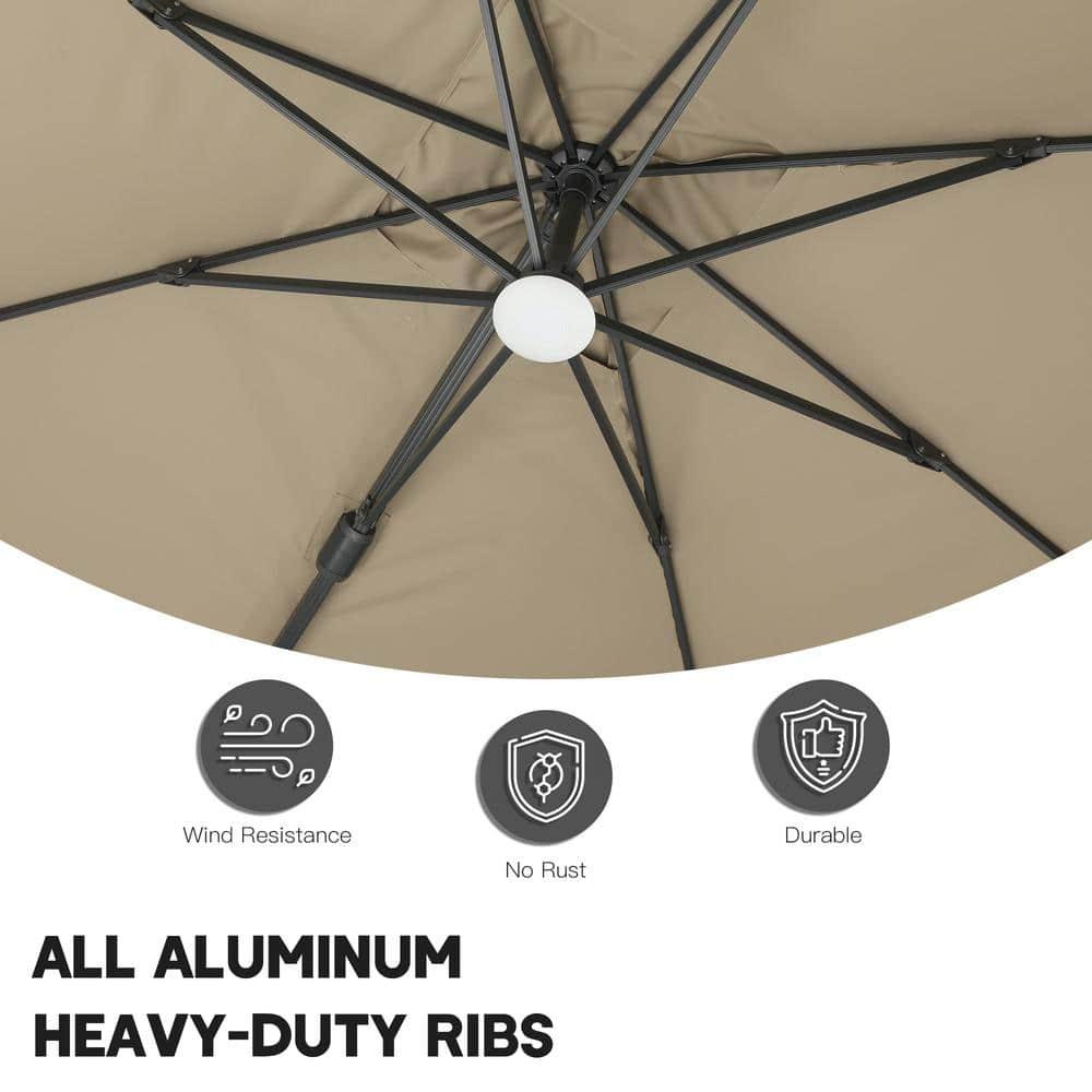 10x13 ft. 360° Rotation Square Cantilever Patio Umbrella with Bluetooth Speaker and LED Light in Taupe