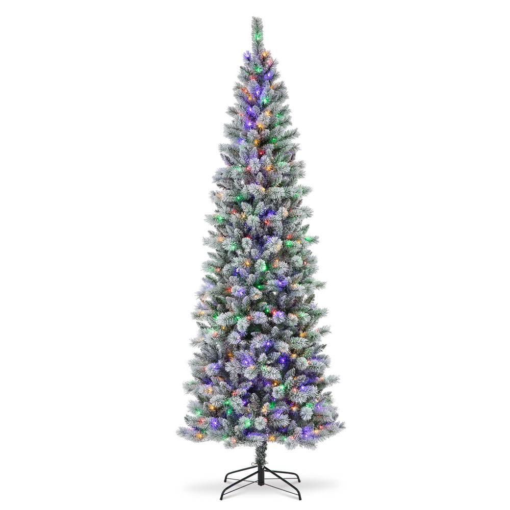 Slender Flocked Pine Christmas Tree with LED Lights