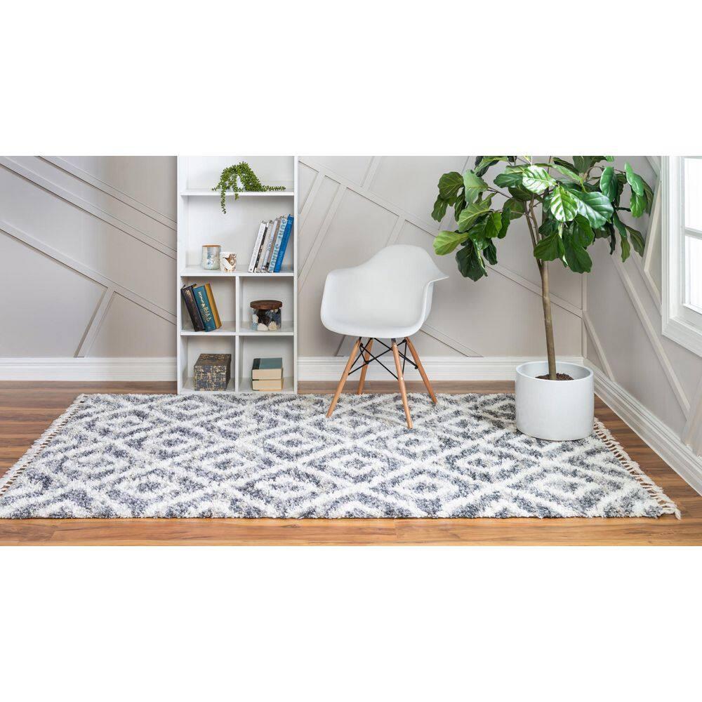 Unique Loom Hygge Shag Collection Area Rug - Diamond (9' x 12' 2" Rectangle, Gray/ Beige)