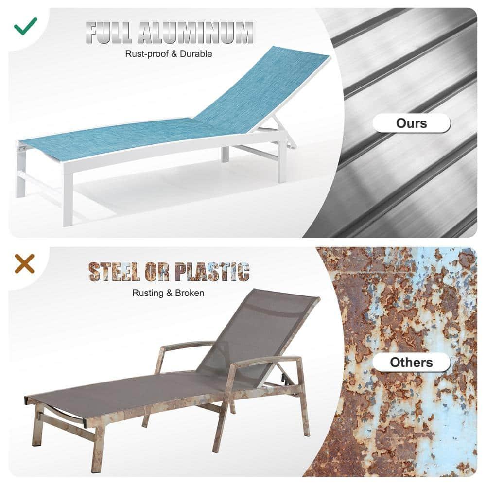 Crestlive Products Set of 3 Outdoor Aluminum Chaise Lounge Chairs and Table, Blue