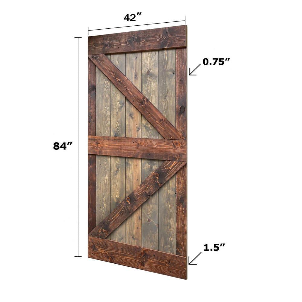 K Style Series 42in.X 84in.Brown/Walnut Finished DIY Knotty Pine Wood Sliding Barn Door Slab
