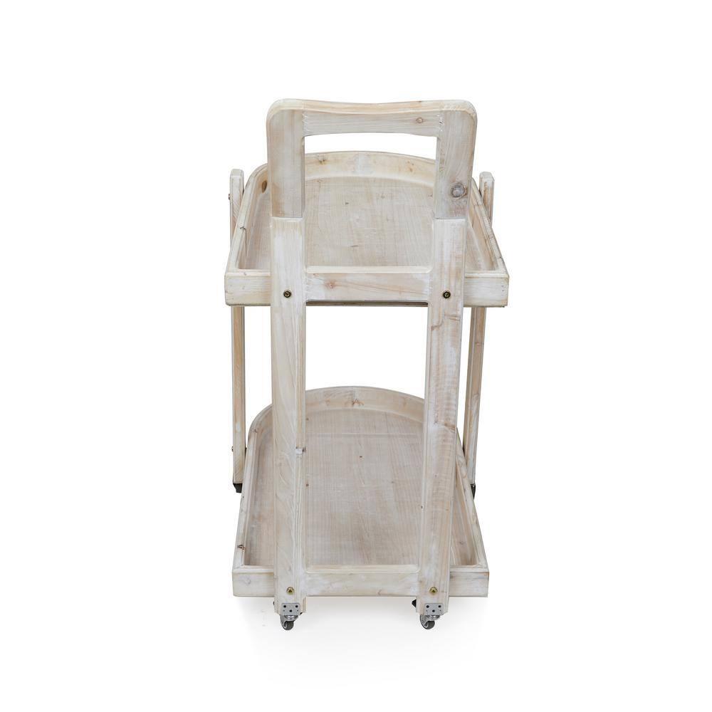 Alpine Corporation MBB174 Wood 2-Tier Rolling Storage Cart for Books, Plants, Decor, Rustic Storage Push Cart with 2 Shelves