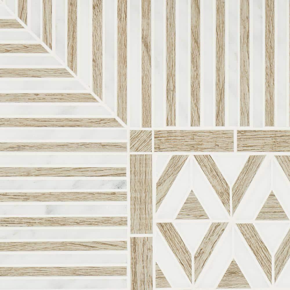 Florey Linear 7.87 in. x 8.31 in. Polished Marble Floor and Wall Mosaic Tile