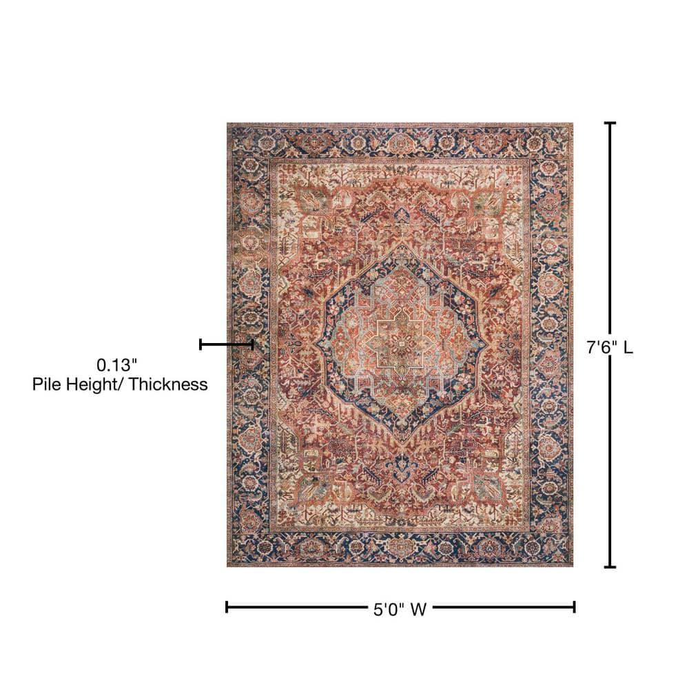 Layla Red and Navy Synthetic 5' x 7' Rectangular Area Rug