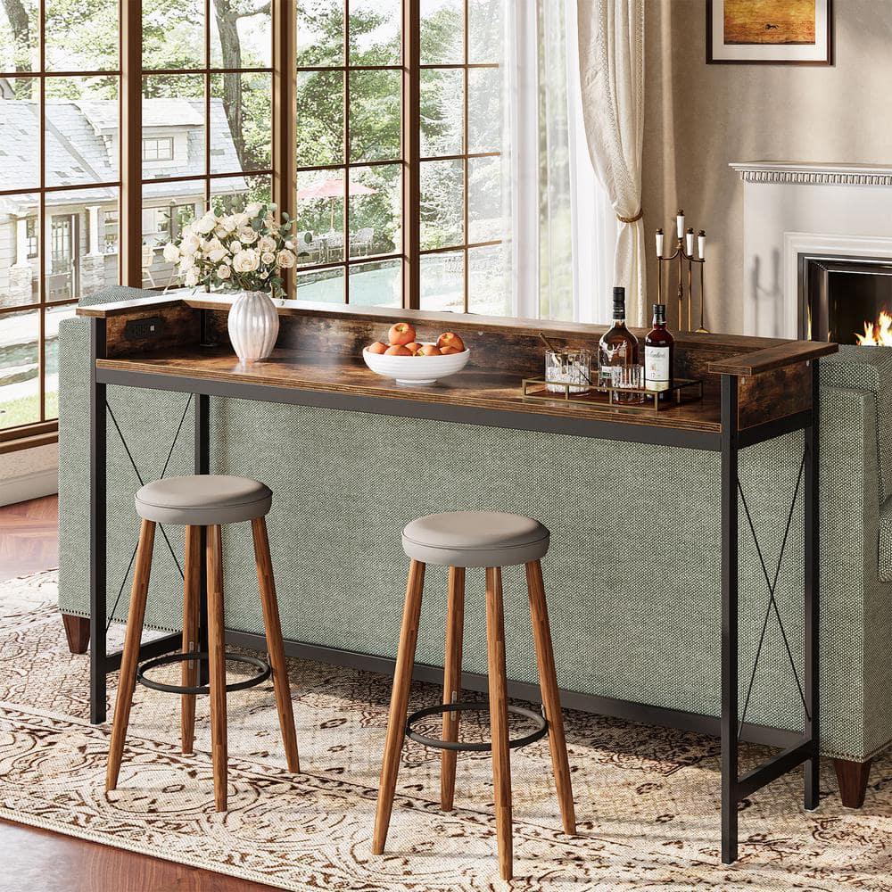 Tribesigns Sofa Table with Outlets and USB Ports, 70.9 inch Console Table, Industrial Entryway Hallway Accent Table for Living Room,Brown & Black