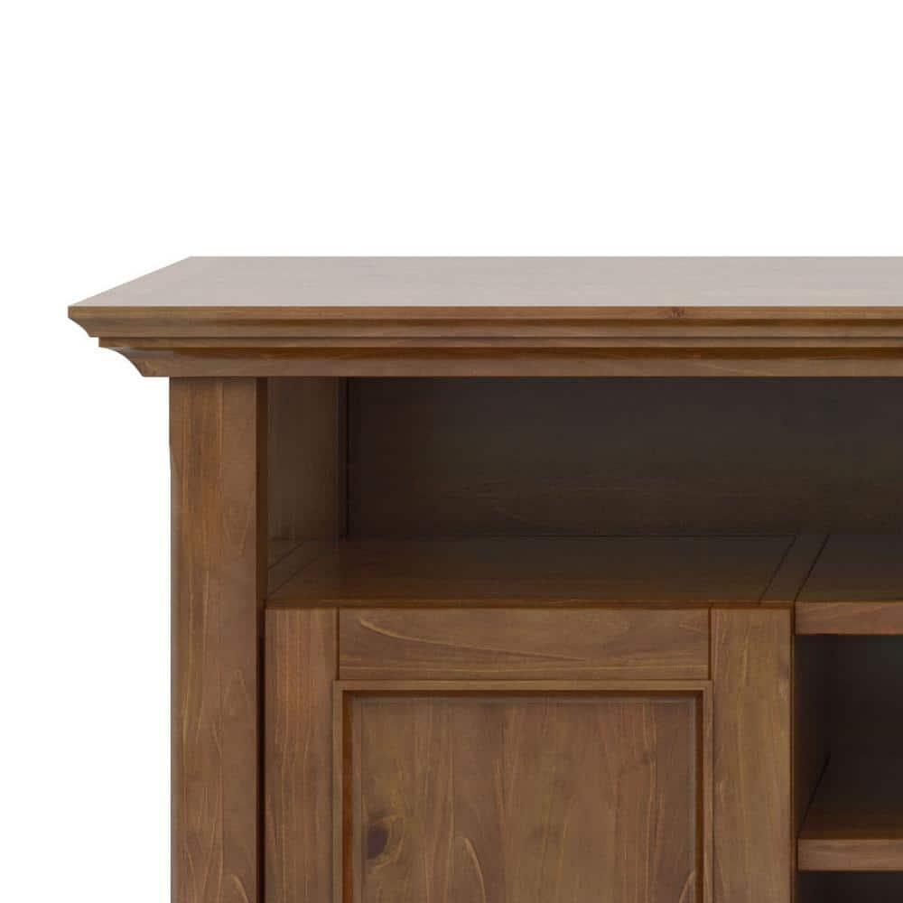 Simpli Home Amherst Wood TV Media Stand in Saddle Brown