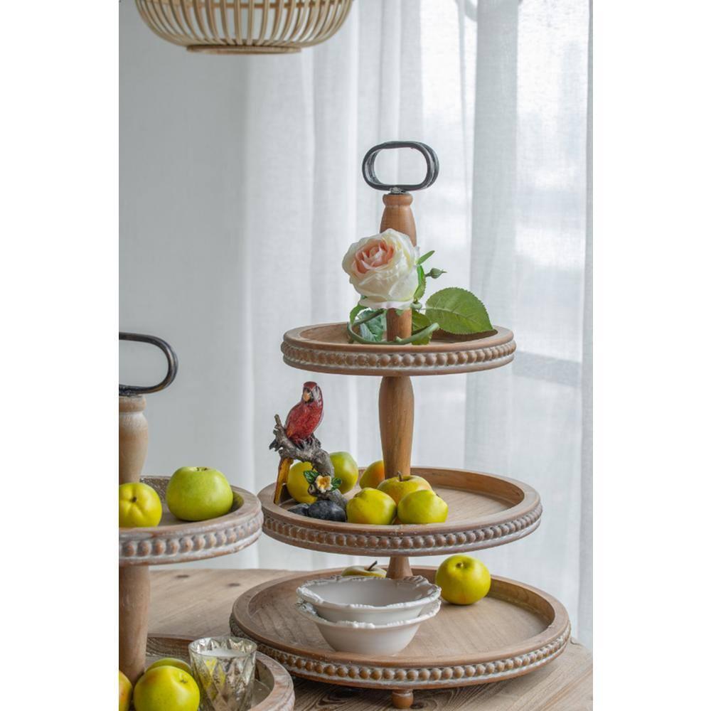A&B Home 24.5" Tray - Whitewash Tan, Antique Black