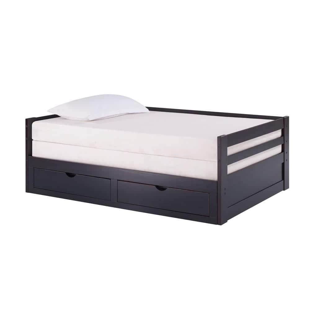 Alaterre Furniture Jasper Twin to King Extending Day Bed with Storage Drawers, Espresso