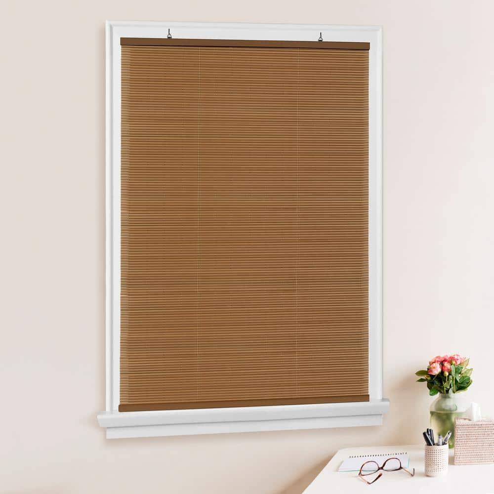 Achim Solstice Cordless Vinyl Light Filtering Window Roll-up Blind, 72" x 48", Woodtone Brown
