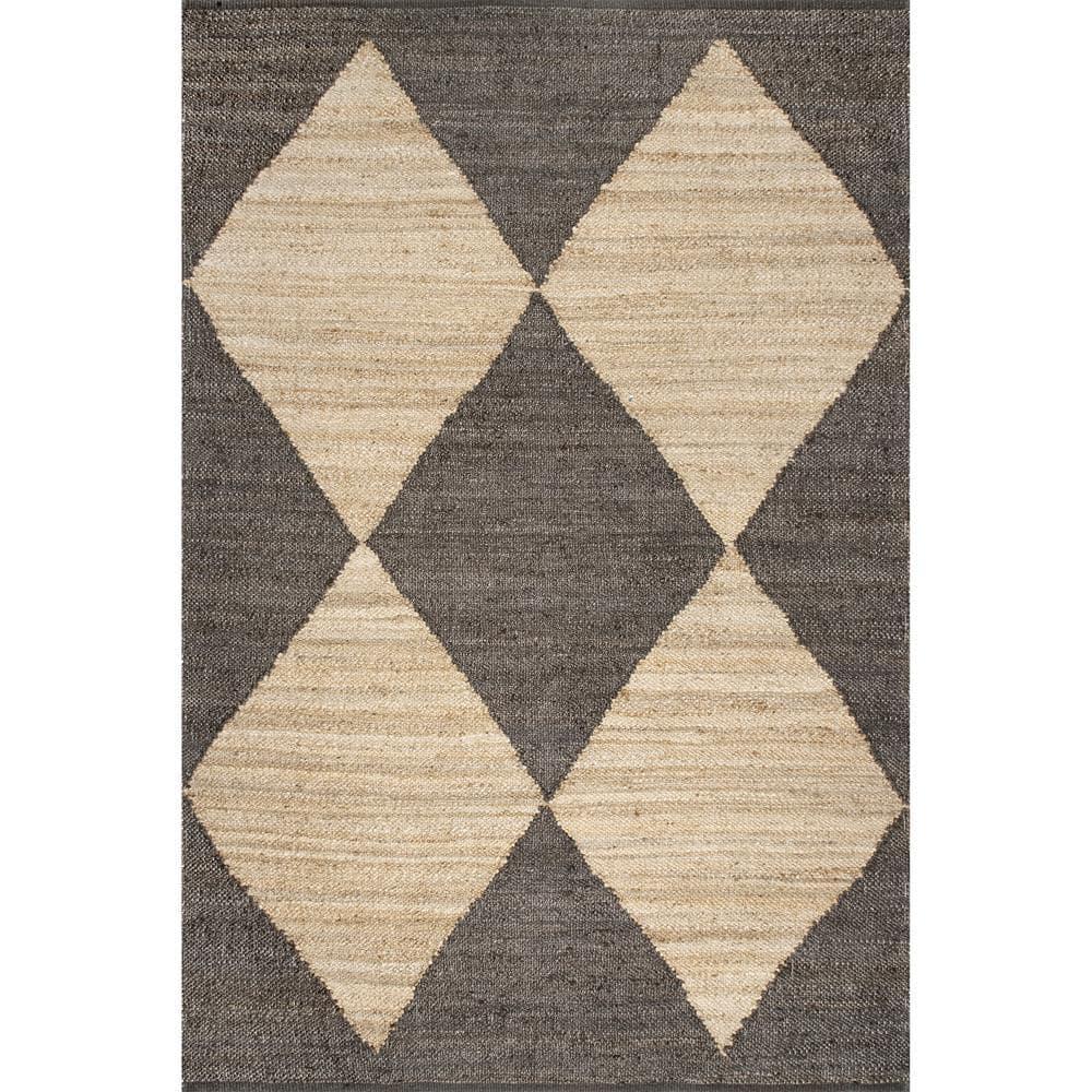 8'x10' Pandora Diamond Jute Area Rug Tan/Black - nuLOOM: Geometric Flat Pile, Handmade, Indoor, Rectangle