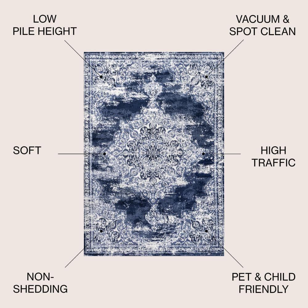 8'x10' Alhambra Ornate Medallion Modern Area Rug, Navy/Ivory - JONATHAN Y