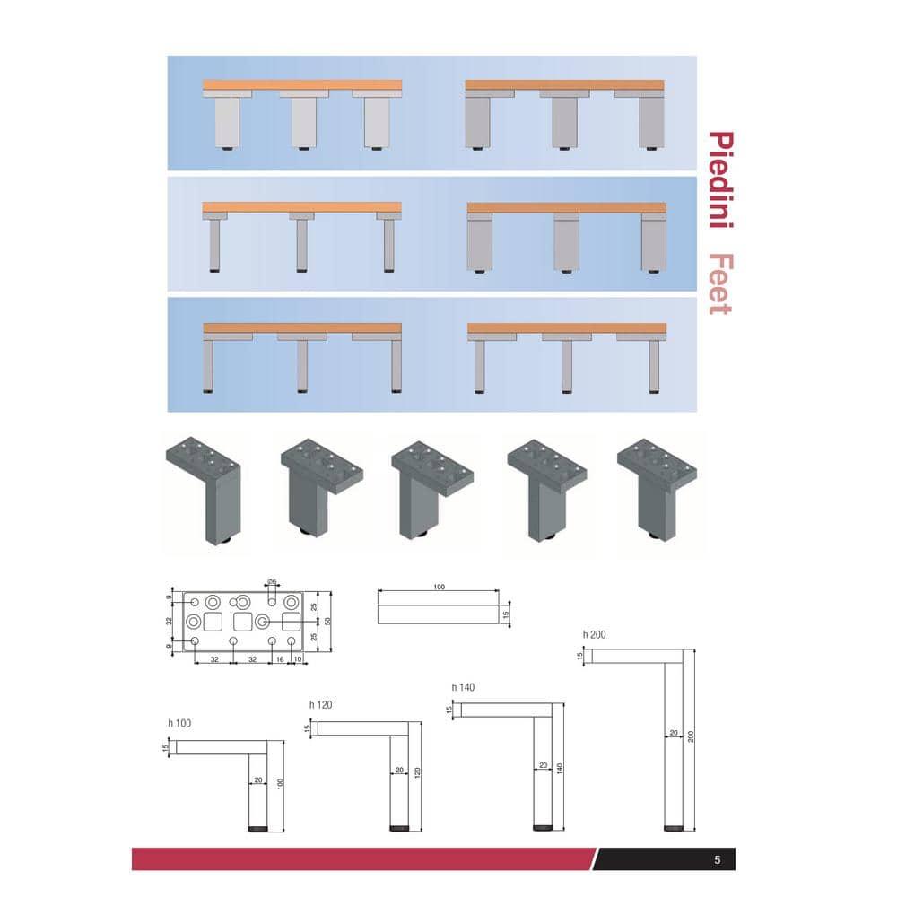 11 3/4 in. (300 mm) Matte Black Aluminum Contemporary Furniture Leg with Adjustable Shape and Leveling Glide