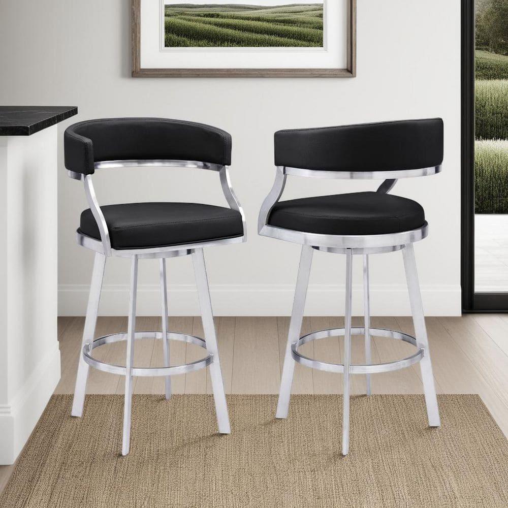 26" Saturn Faux Leather Counter Height Barstool: Swivel, Low Back, Armen Living