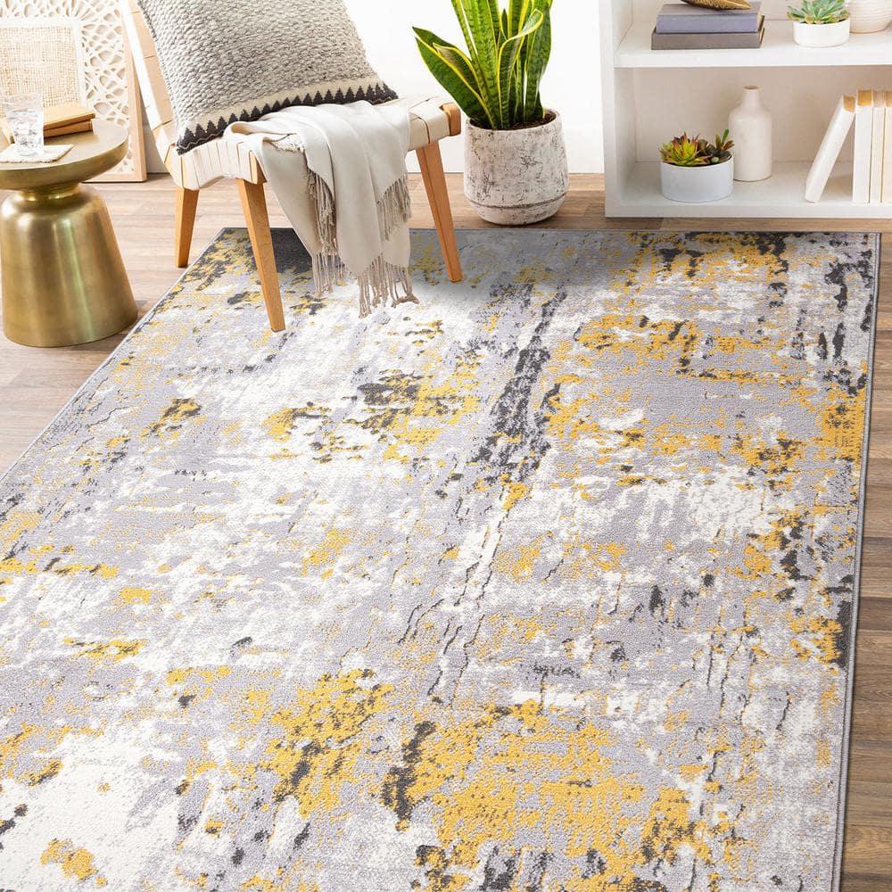 World Rug Gallery Distressed Modern Abstract Area Rug - Yellow 5' x 7'