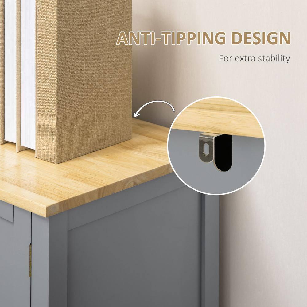 HOMCOM Buffet Cabinet with 3 Storage Drawers and Adjustable Shelves, 2 Door Sideboard with Rubber Wood Top, Coffee Bar for Living Room, Gray