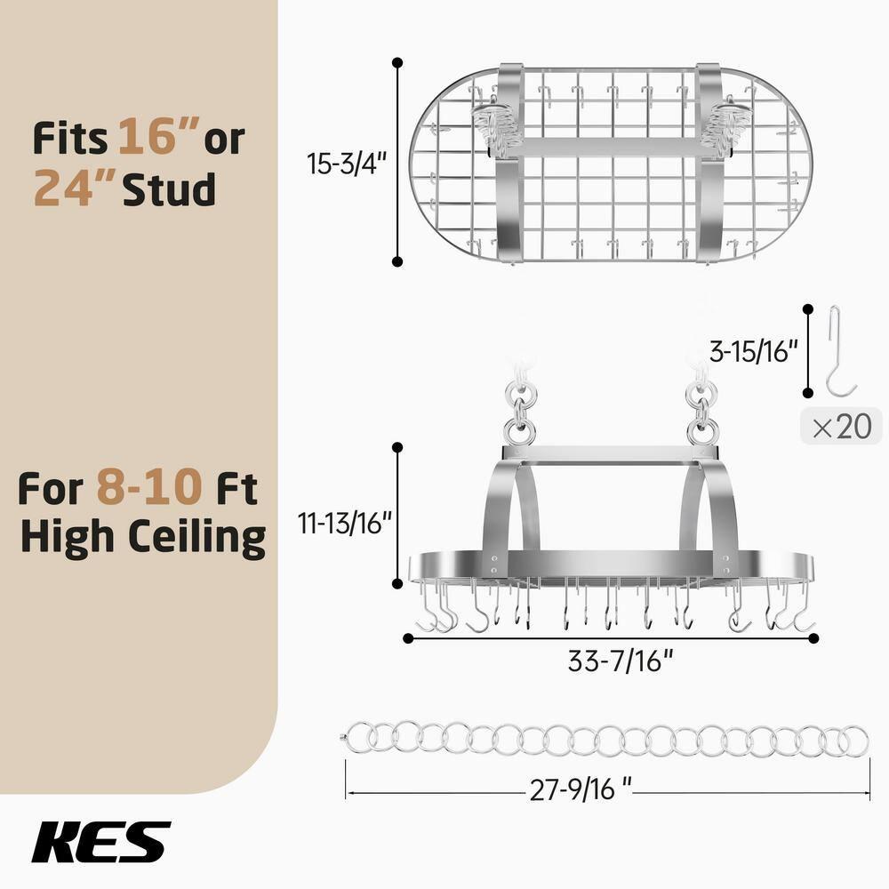 KES Hanging Pot Rack Ceiling Mount, Pot and Pan Rack, Pot Hanger, Kitchen Storage, Pot Rack Organizer with 20 S Hooks, Chrome, KUR221S85-CH