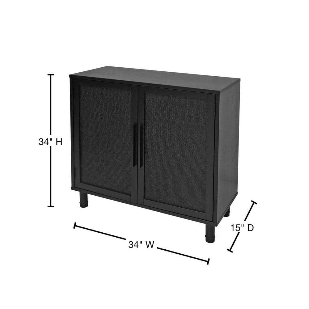 Hopper Studio Hopper Studio Delancey Solid Wood 2-Door Rattan Cabinet, Stylish Accent Piece