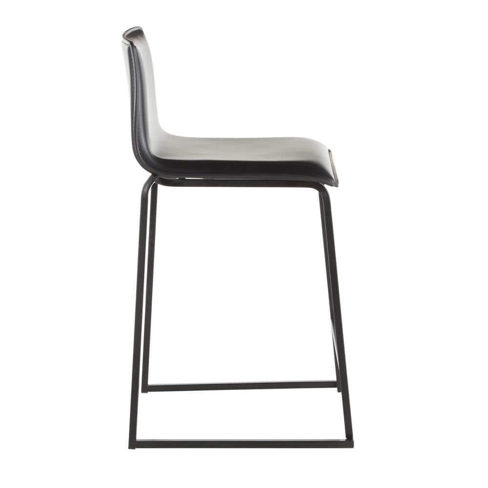 Set of 2 26" Mara Contemporary Counter Height Barstools Black - LumiSource: Faux Leather, Metal Base, Built-in Footrest