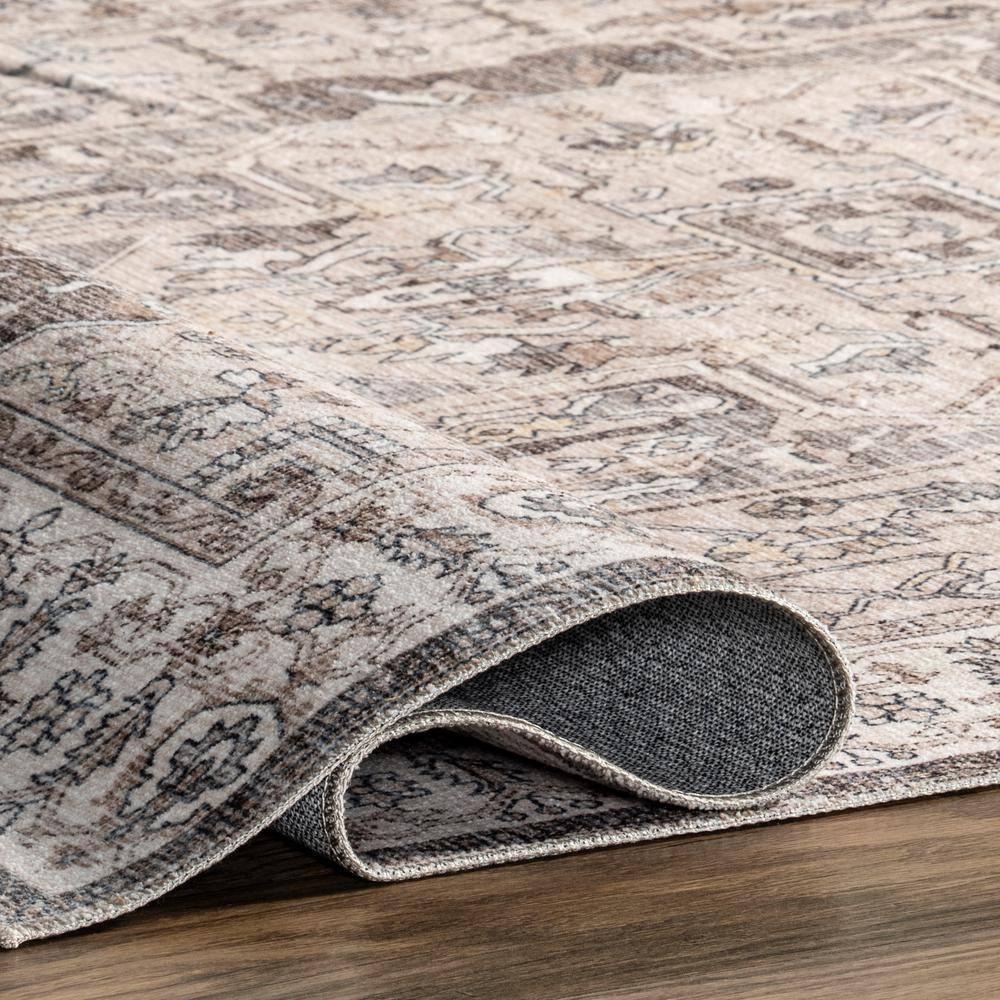 Nuloom 5x8 Machine Washable Rain Haven Vintage Medallion Indoor Area Rug, Brown Non-Slip Backing, Stain Resistant, BedroomLiving Room, Kitchen