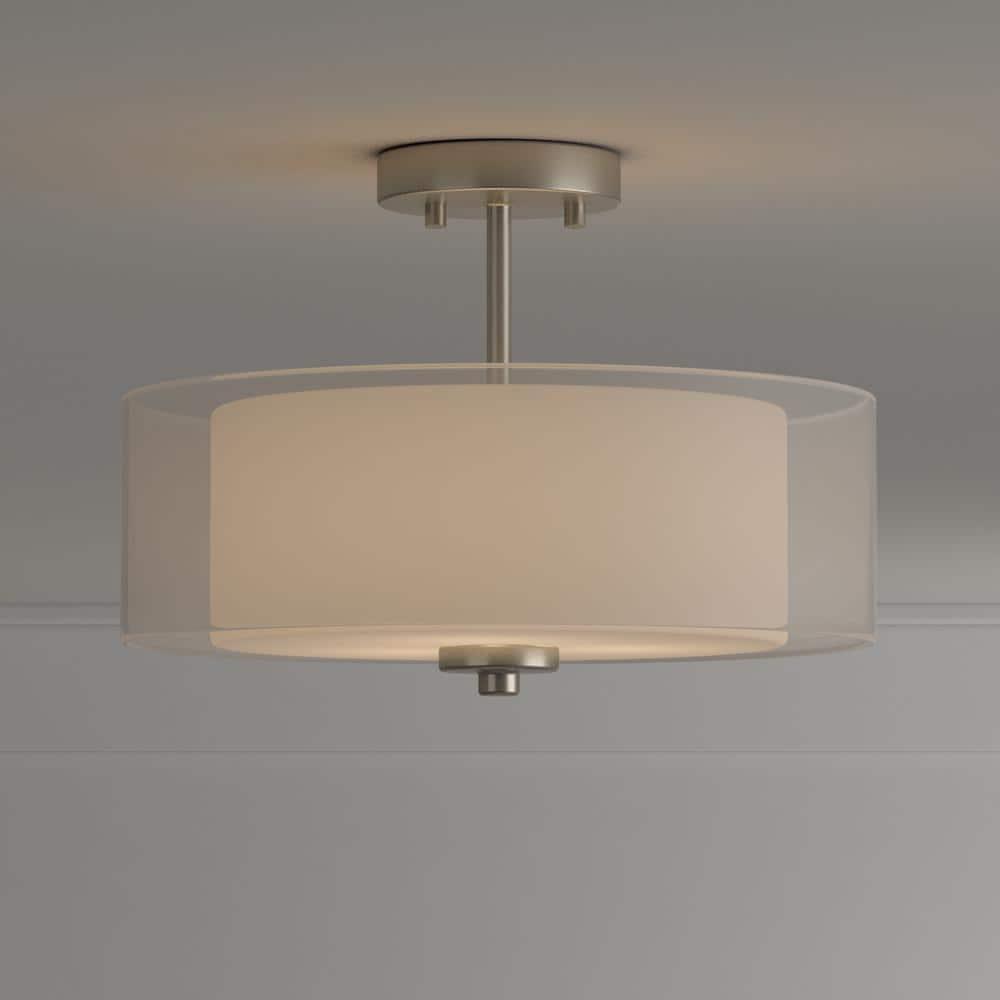 Progress Lighting, Invite Collection, 3-Light Semi-Flush Mount, Brushed Nickel, Sheer Mylar Shade