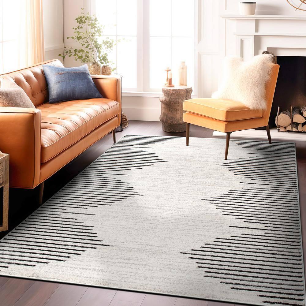 World Rug Gallery Bohemian Stripe Area Rug - Cream 7'10" x 10'