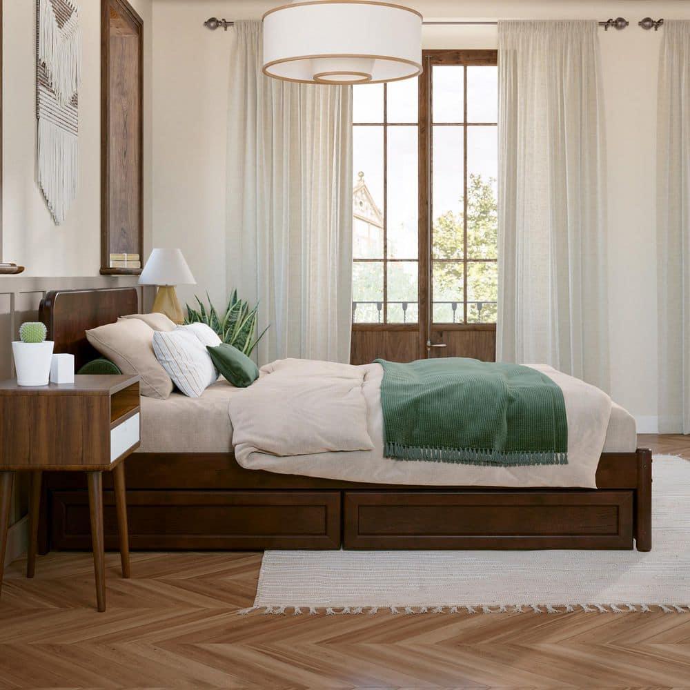 AFI Capri Full Solid Wood Platform Bed with Panel Footboard and Storage Drawers, Walnut