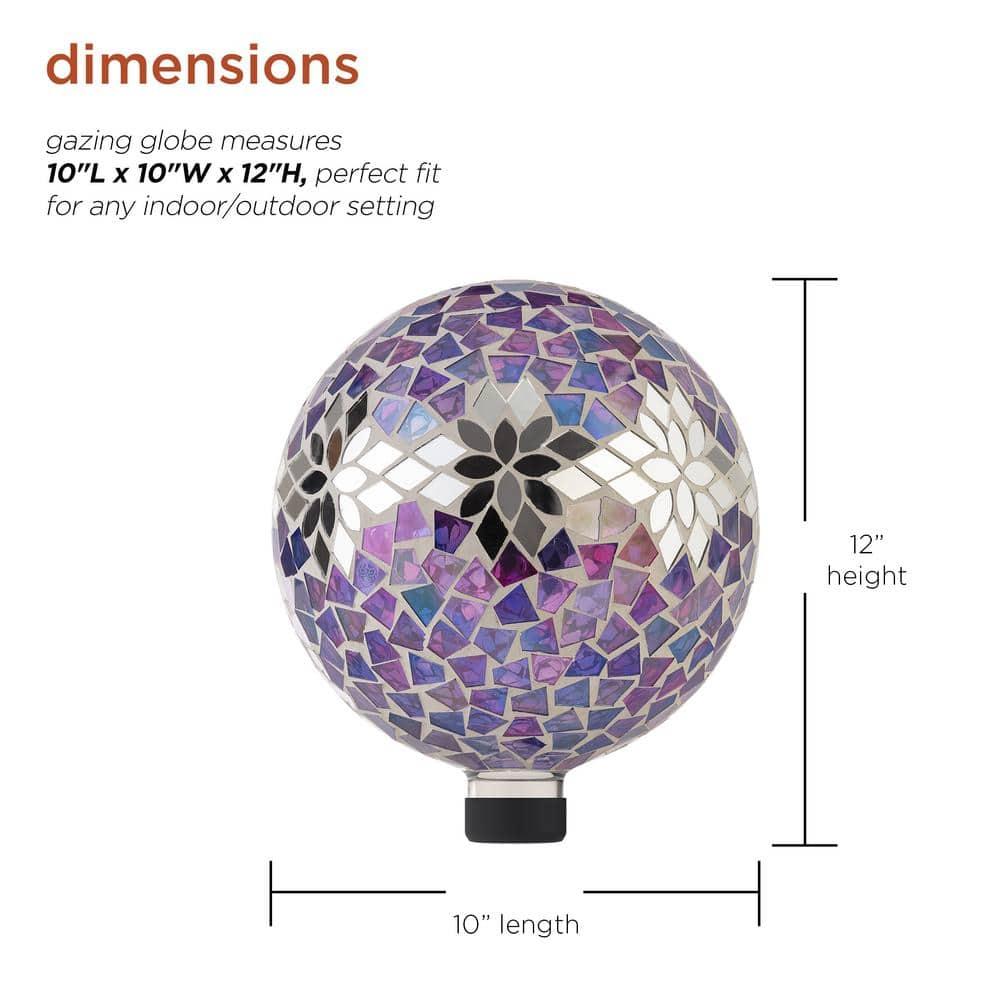 Alpine Corporation 10" Glass Mosaic Floral Gazing Globe, Purple/Silver