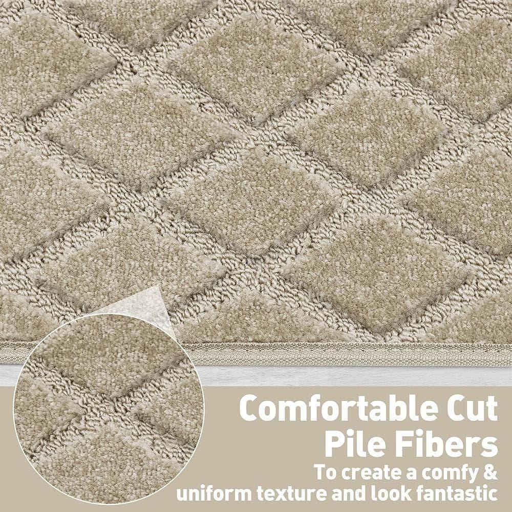 PURE ERA Bullnose Carpet Stair Treads Protectors for Wooden Steps 9.5" x 30"x1.2" Pet Friendly Tape Free Non-Slip (Set of 14 Pieces,Cream Gray Diamond Trellis)