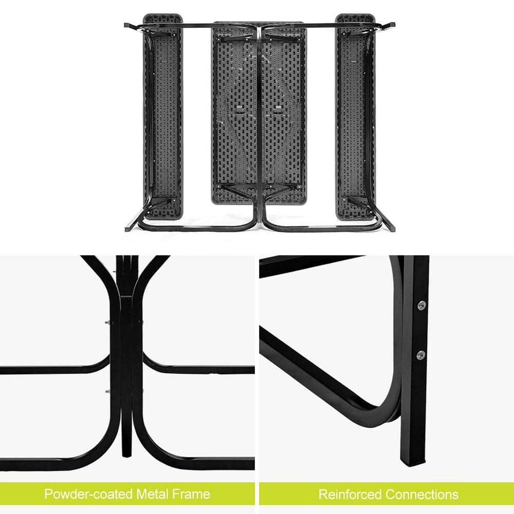 Costway Picnic Table Bench Set Outdoor Backyard Iron Patio Garden Party Dining All Weather Black
