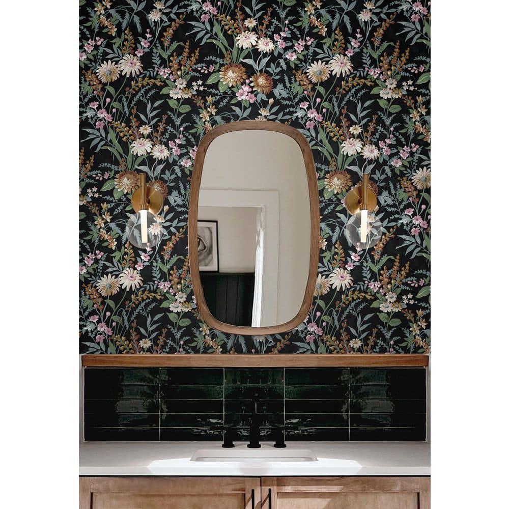 NextWall Vintage Floral Peel and Stick Wallpaper 20.5 in. W x 18 ft. L - Onyx