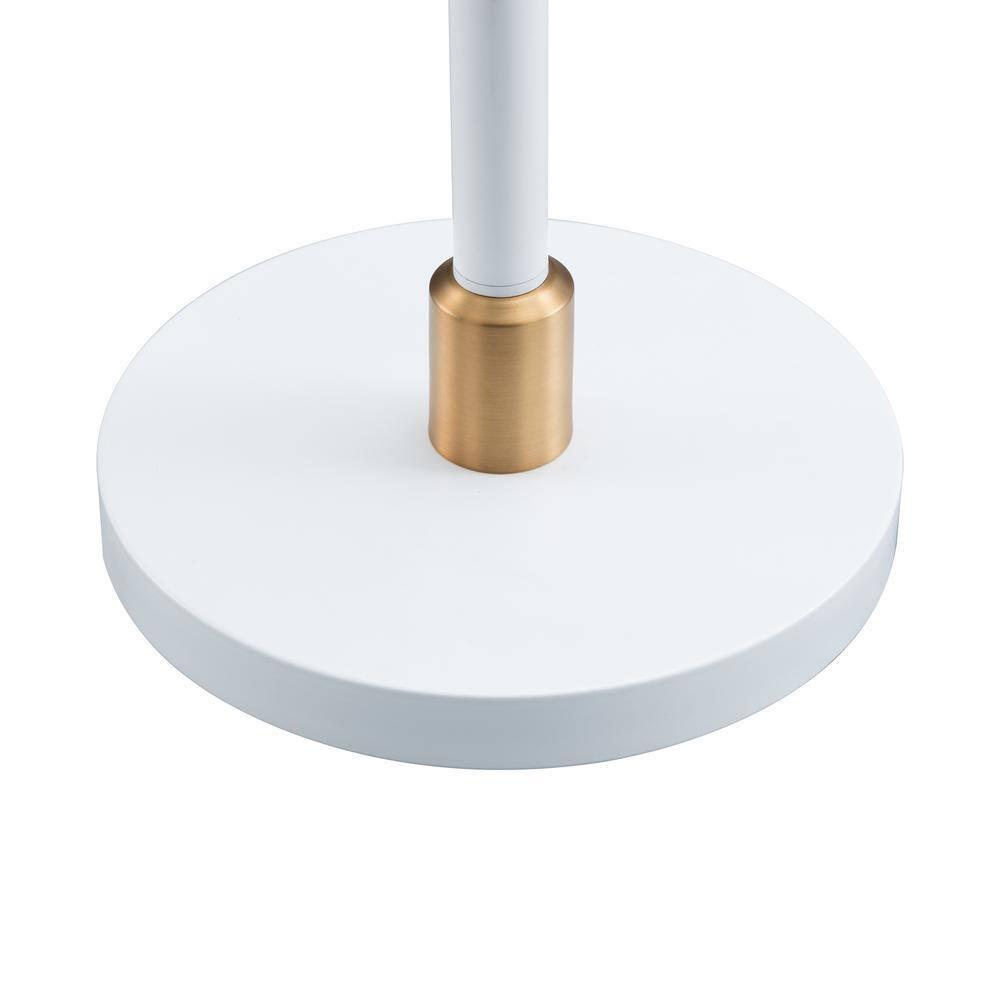 Evelyn&Zoe Vincent Adjustable/Arc Floor Lamp with Metal Shade, Matte White/Brass/Matte White