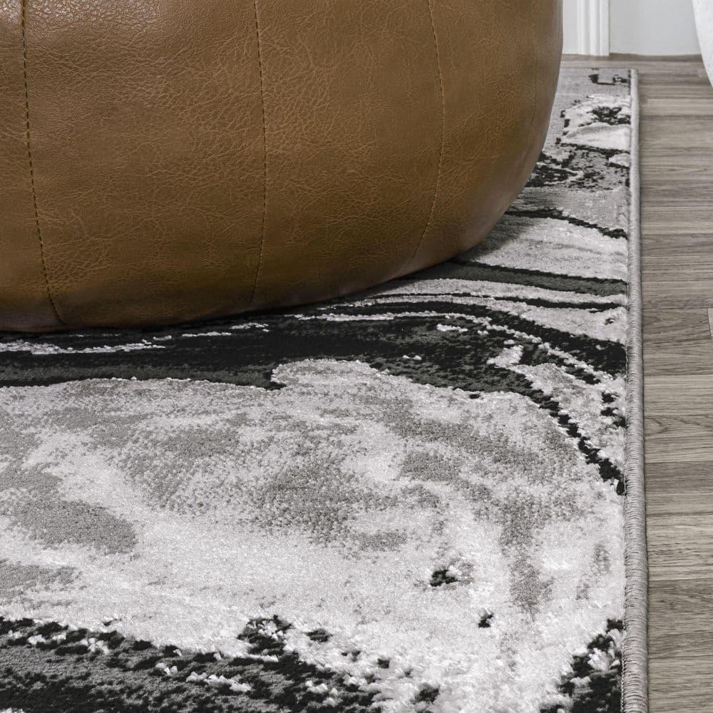 2'x8' Swirl Marbled Abstract, Black/Ivory - JONATHAN Y