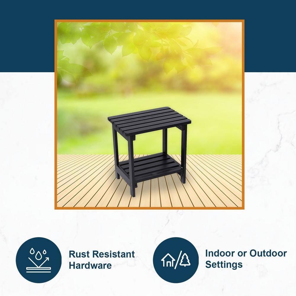 Shine Company Rectangular Traditional Wood Indoor/Outdoor Side Table in Black