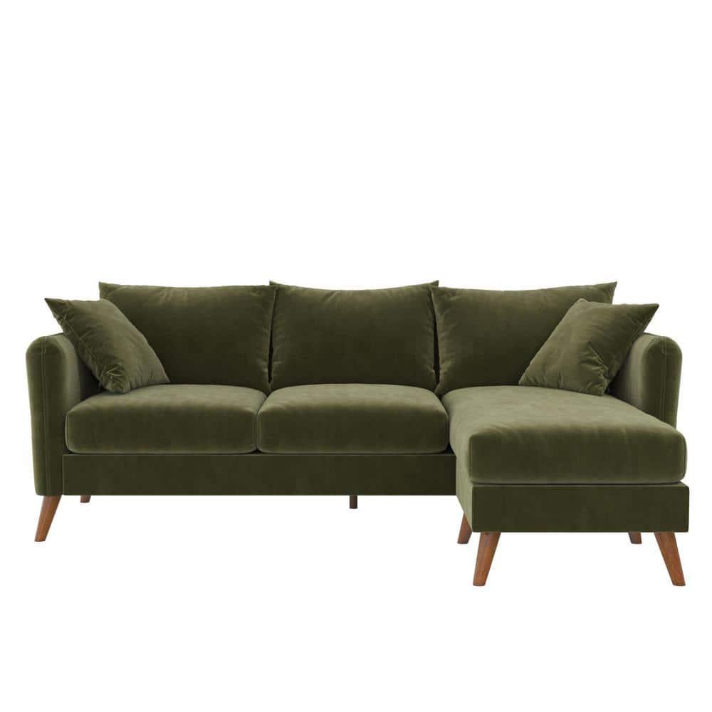 2pc Magnolia Sectional Sofa with Pillows Green Velvet - Novogratz: Upholstered, Reversible Chaise, Transitional Style