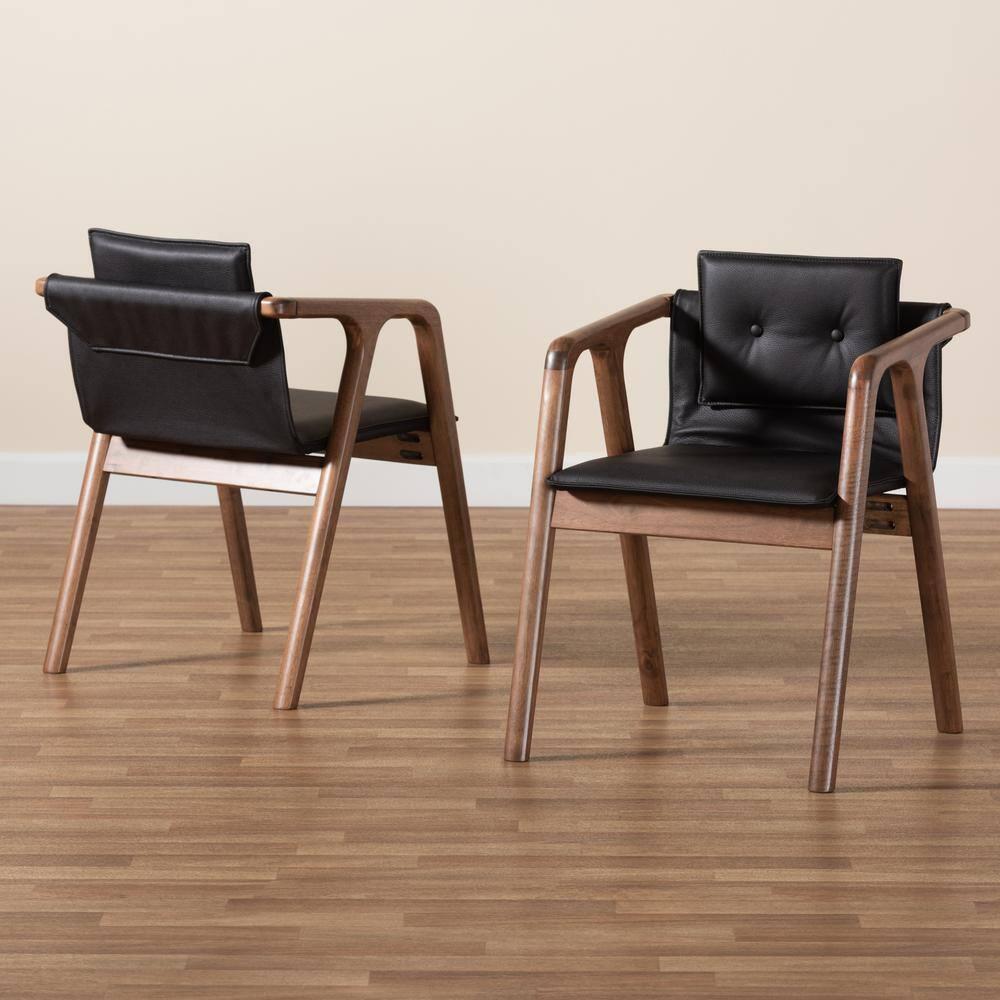 2pc Marcena Imitation Leather Dining Chair Set with Sloping Armrests - Baxton Studio
