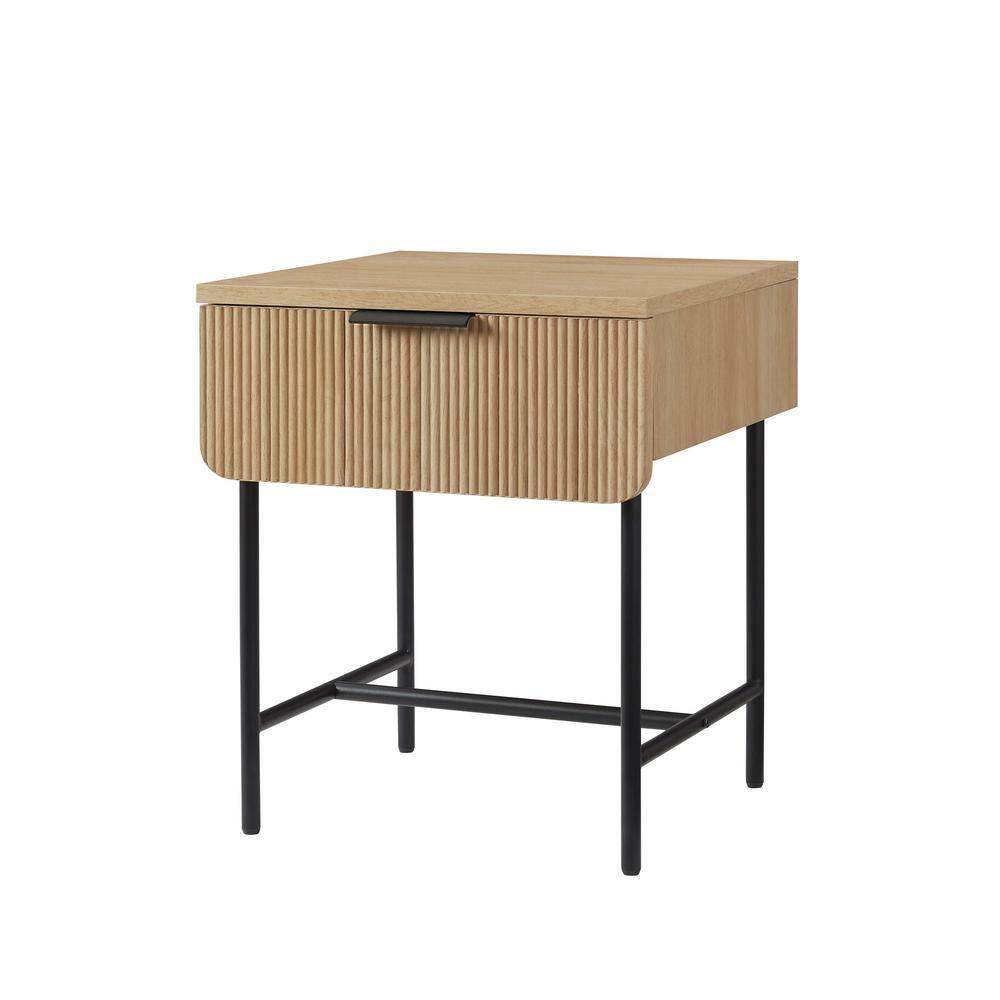 Saracina Home Modern Fluted 1 Drawer Side Table Coastal Oak/Black